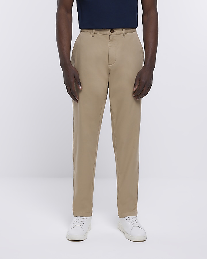 Brown slim fit casual chino trousers