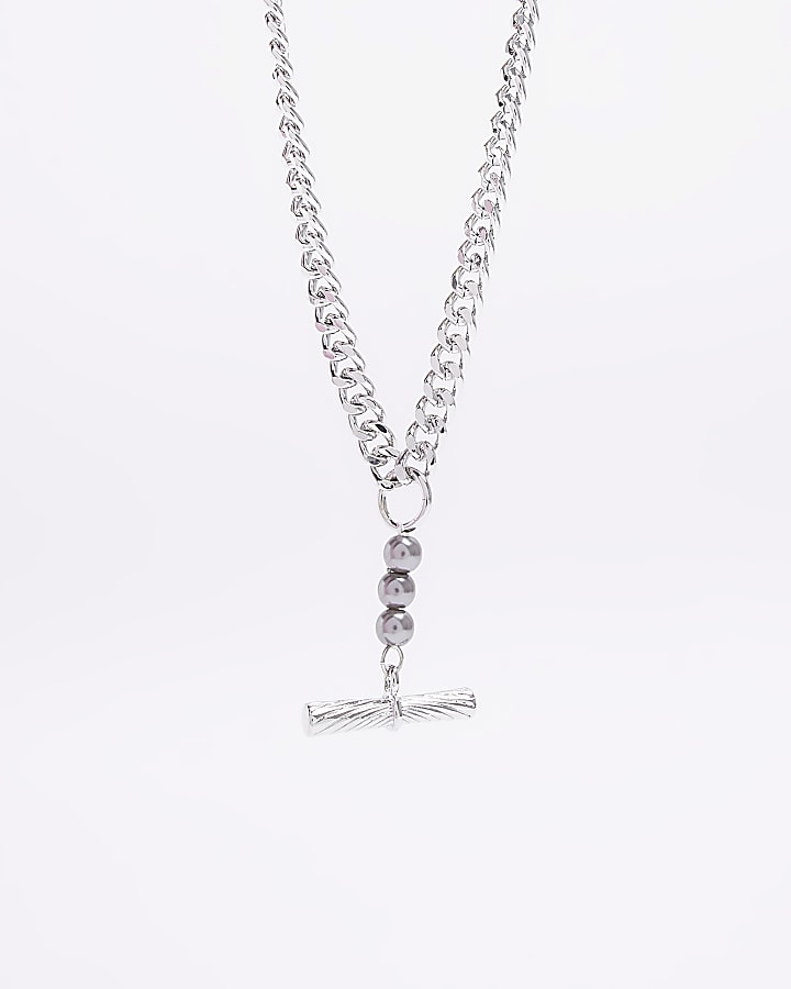 Silver colour bar detail necklace