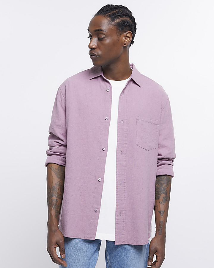 Pink regular fit linen blend shirt
