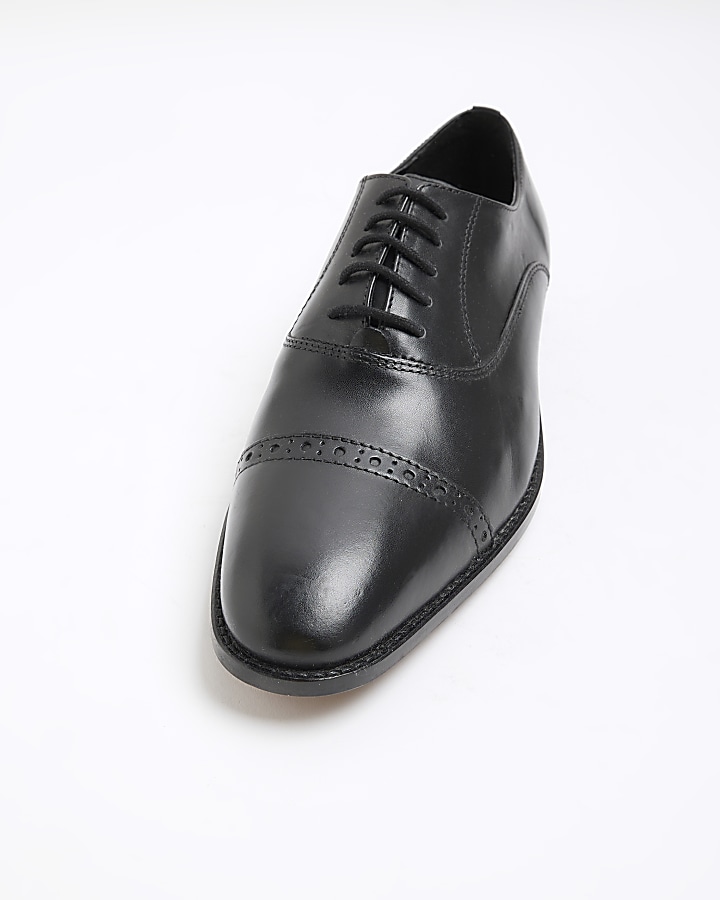 Black leather brogue oxford shoes | River Island