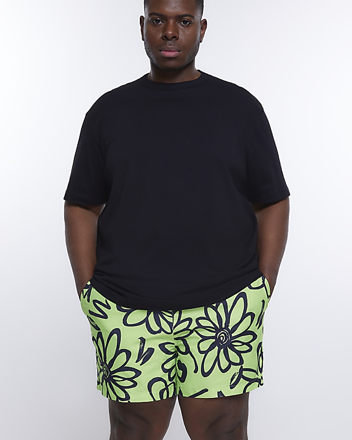Big & Tall lime floral textured swim shorts