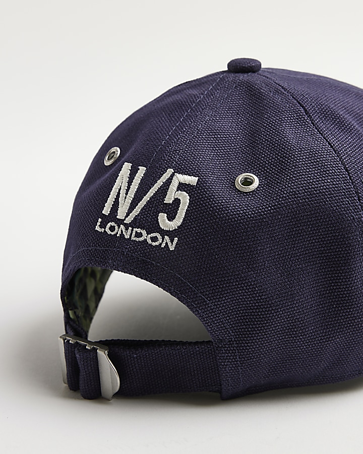 Navy canvas embroidered cap River Island