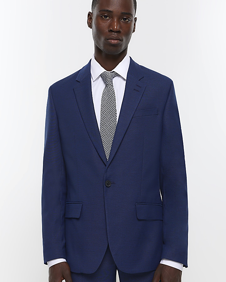 Bright blue regular fit suit jacket