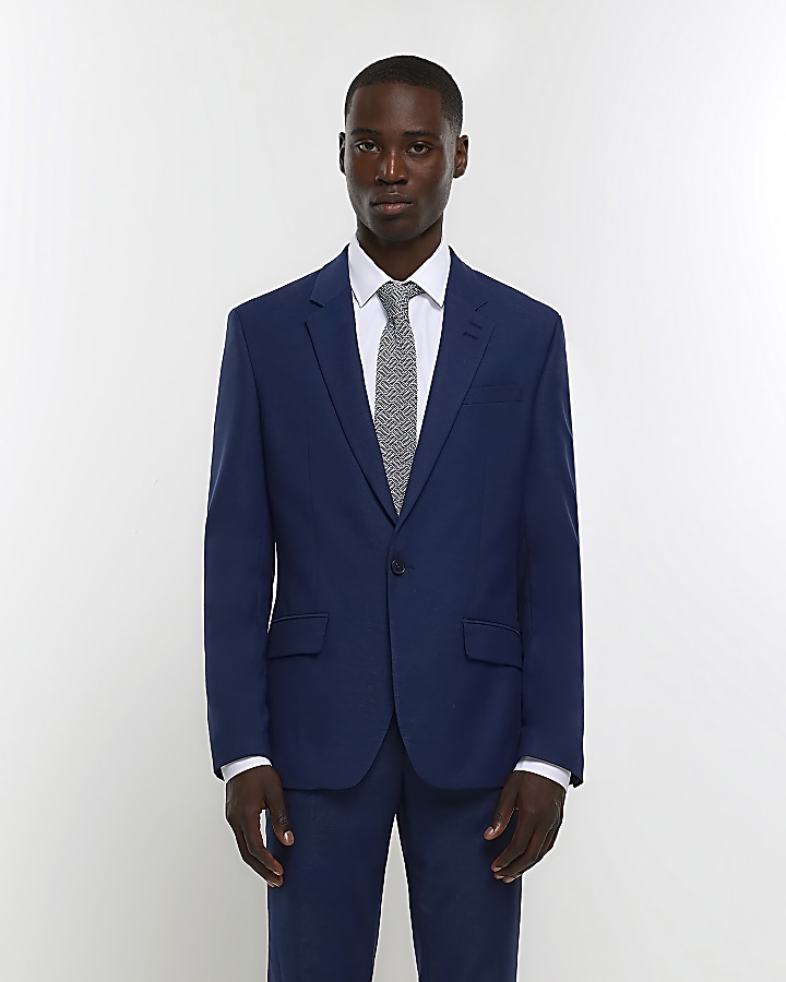 Bright blue regular fit suit jacket | River Island