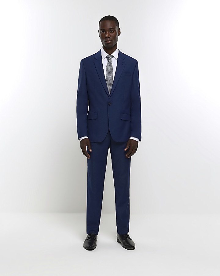 Bright blue regular fit suit trousers