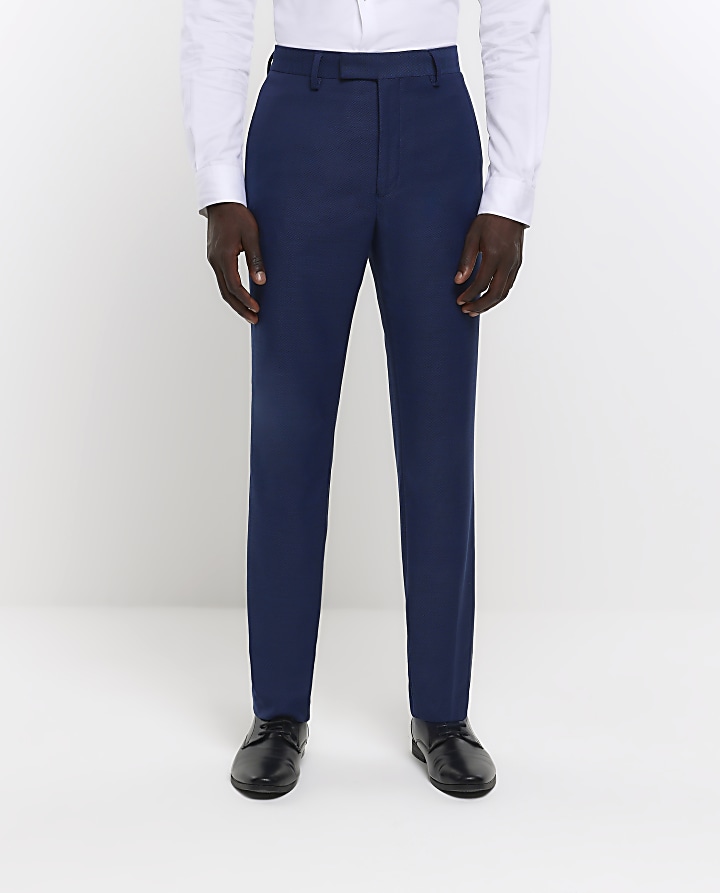 Bright blue regular fit suit trousers | River Island
