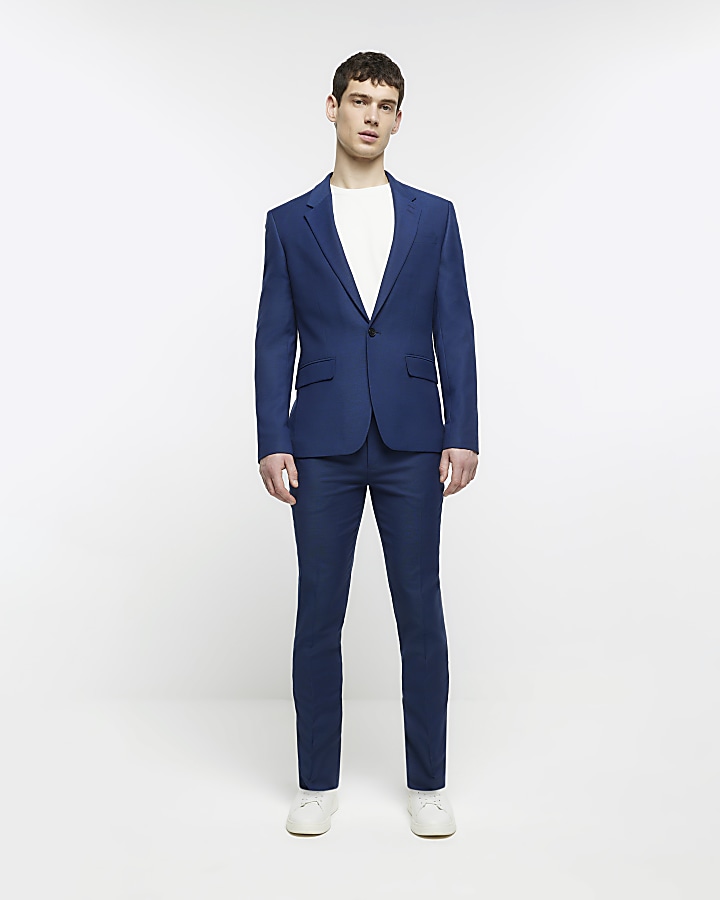 Blue skinny fit suit trousers | River Island