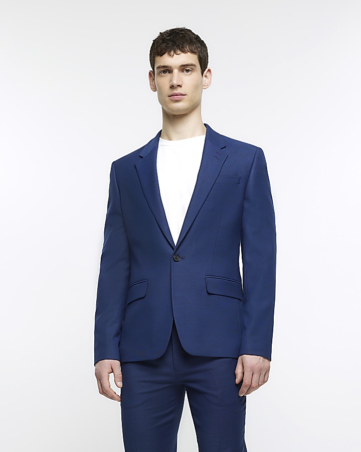 Blue skinny fit suit jacket | River Island