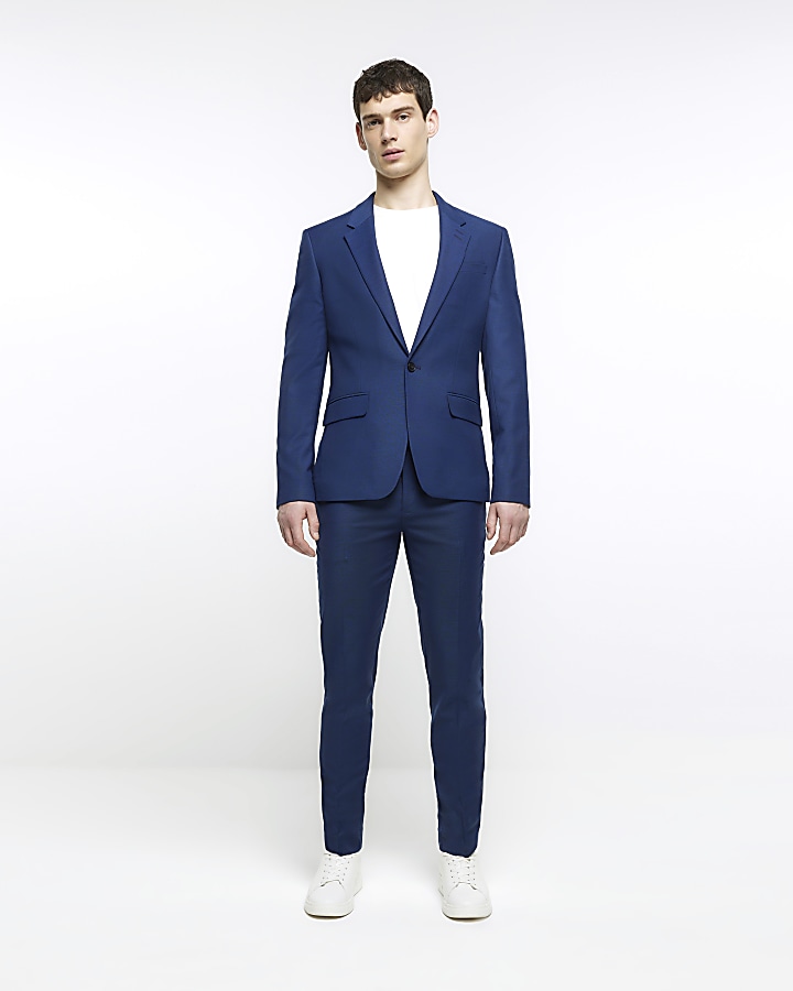 Blue skinny fit suit jacket | River Island
