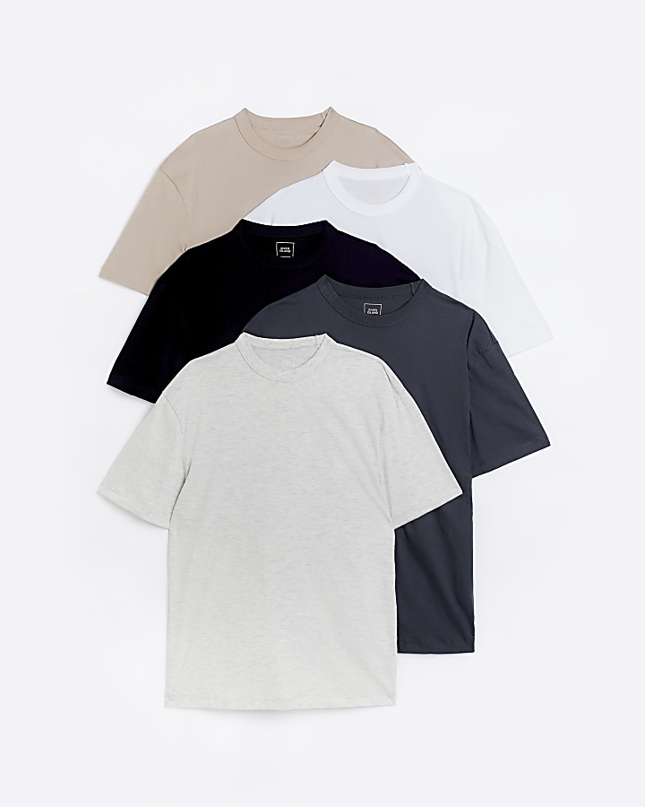 Black multipack of 5 regular fit t-shirts | River Island