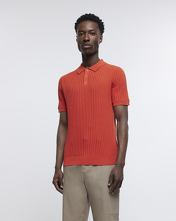 Men's waffle knit polo sales shirt