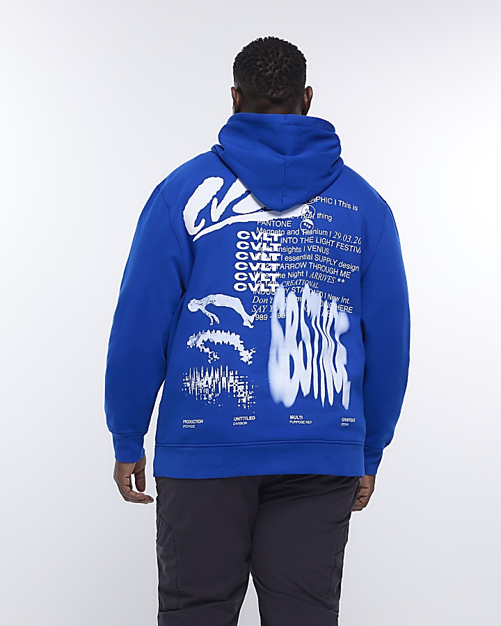 Big & Tall blue regular fit graphic hoodie