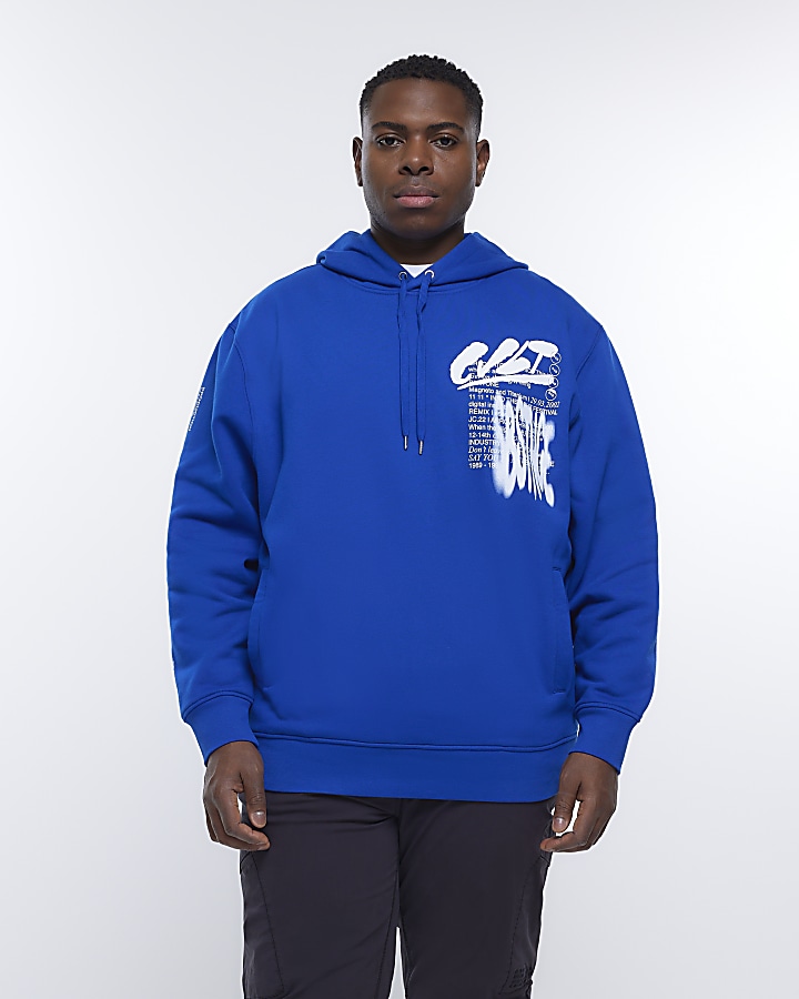 Big Tall blue regular fit graphic hoodie