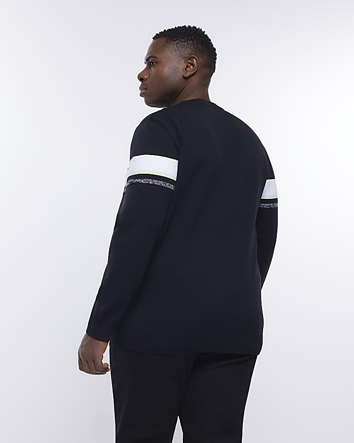 Big & Tall black slim fit striped jumper