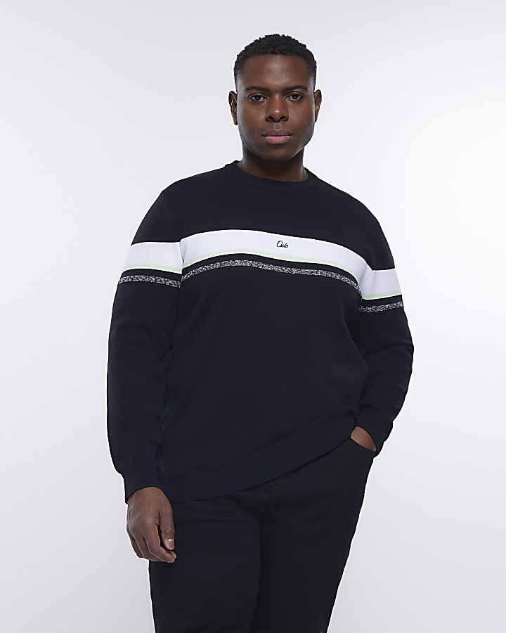 Big & Tall black slim fit striped jumper