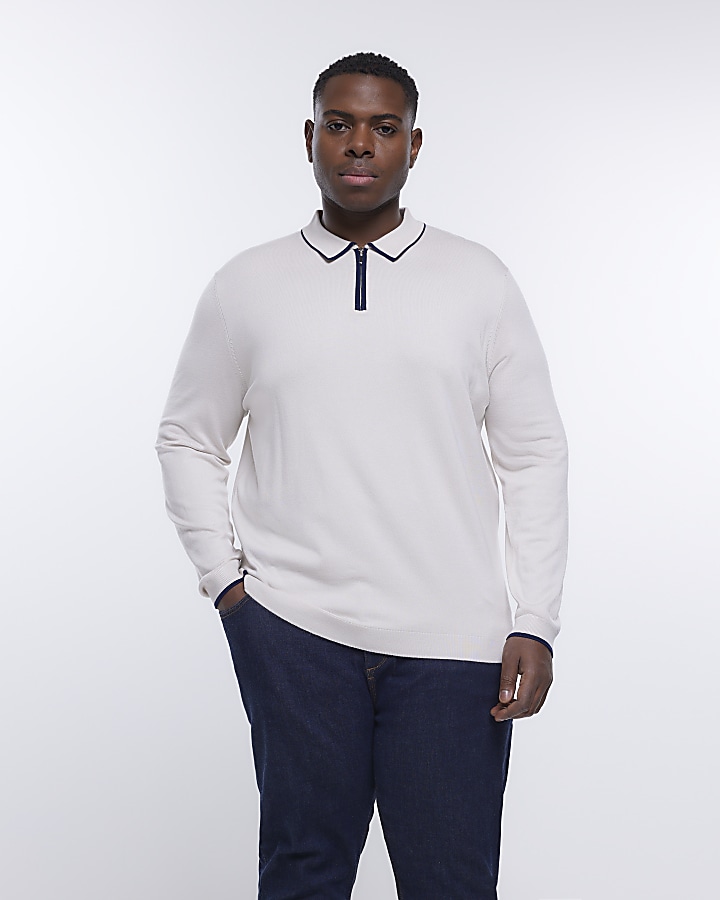 Big & Tall stone slim fit long sleeve polo