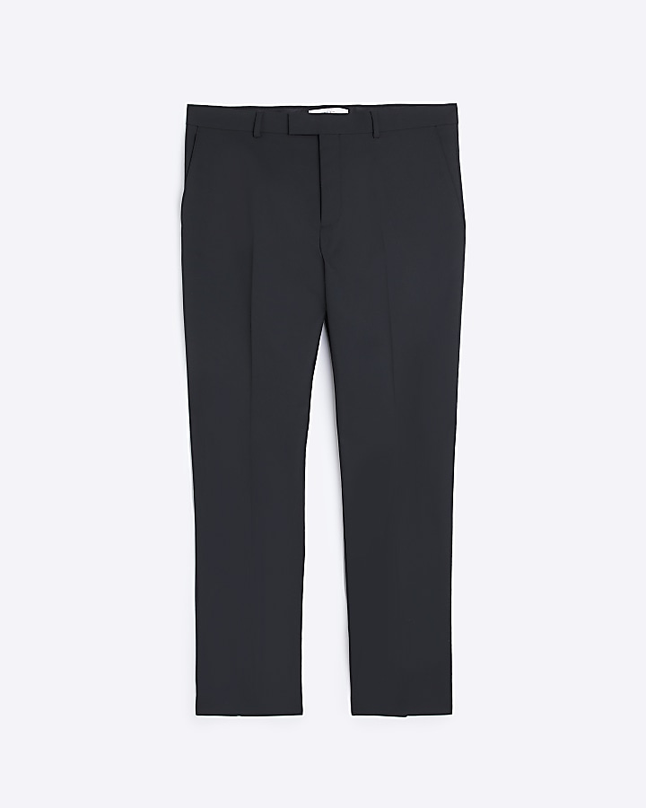 Black regular fit twill suit trousers