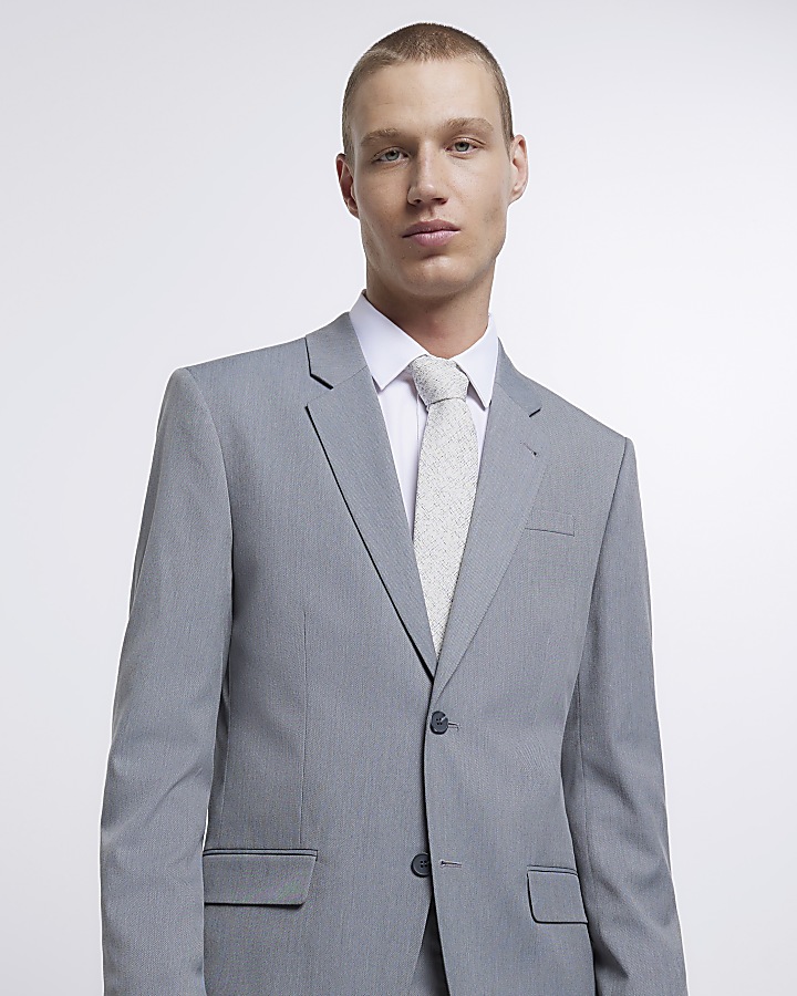 Grey regular fit twill suit jacket | River Island
