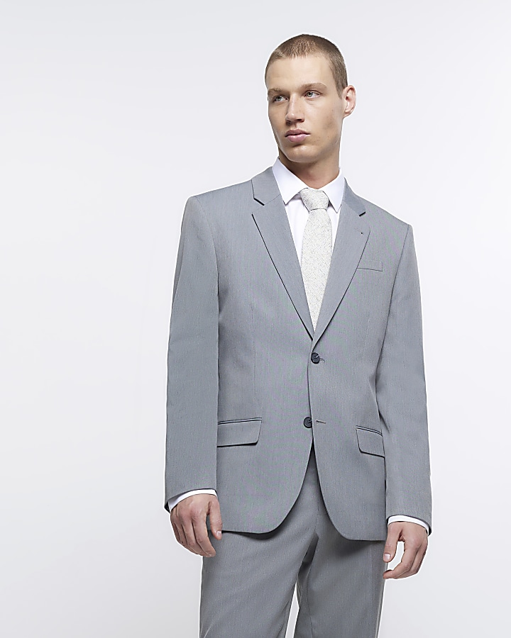 Grey regular fit twill suit jacket | River Island