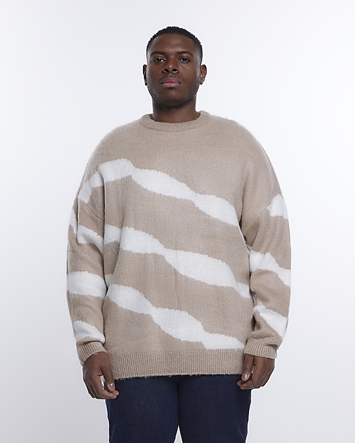 Big & Tall stone oversized fit striped jumper