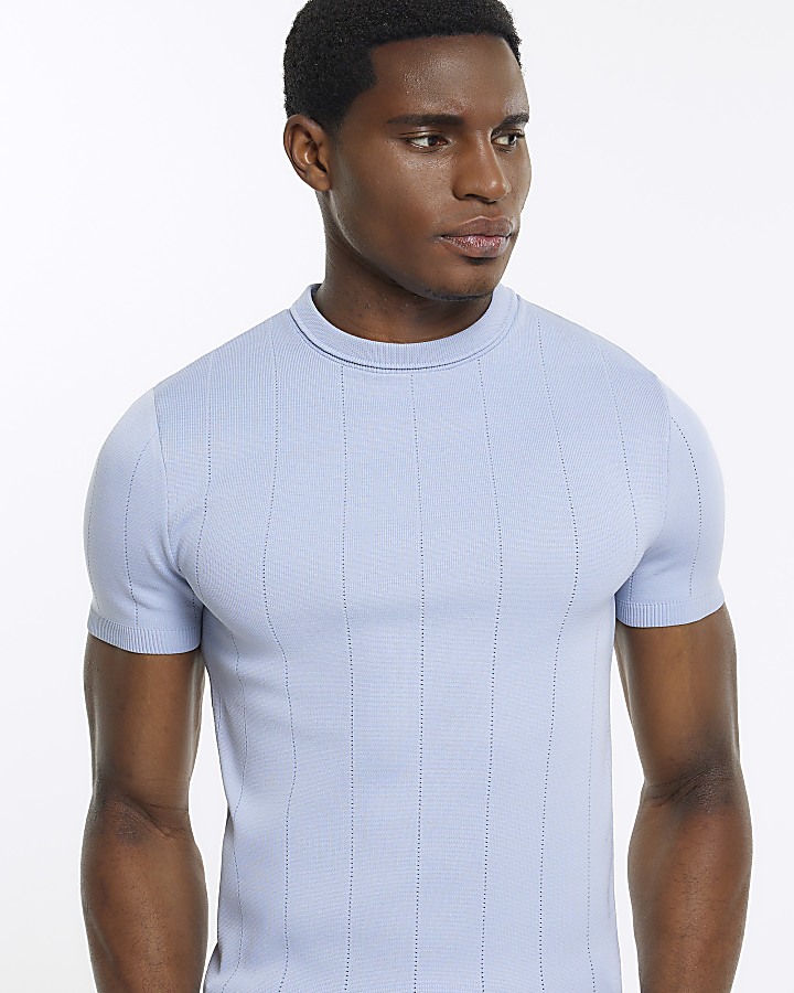 Blue muscle fit knitted t-shirt