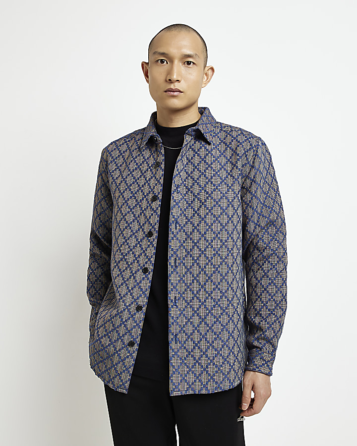 Blue regular fit aztec print overshirt