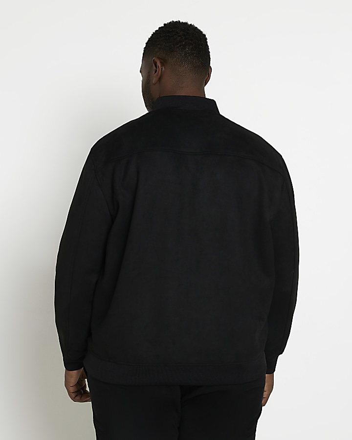 Big and Tall Black Suedette Bomber Jacket