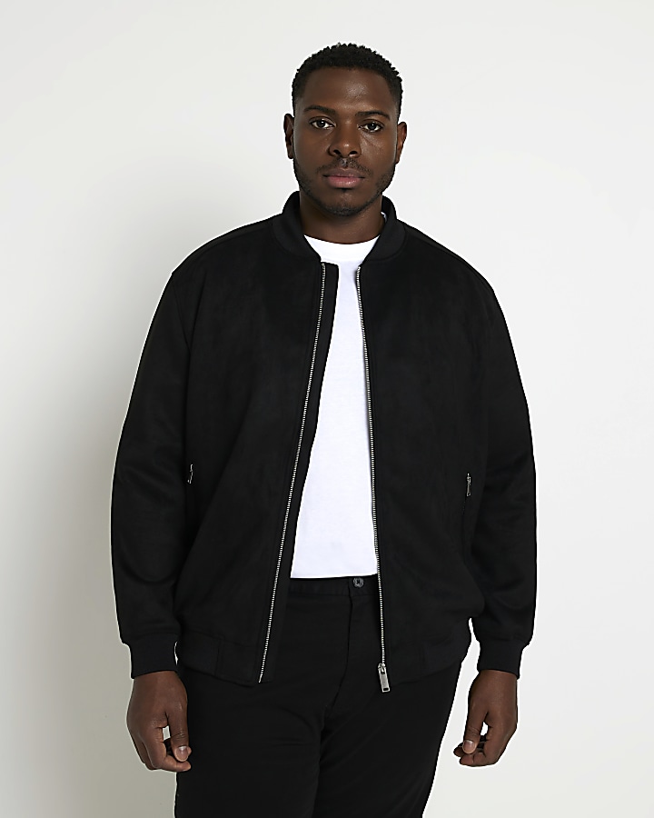 Big and Tall Black Suedette Bomber Jacket
