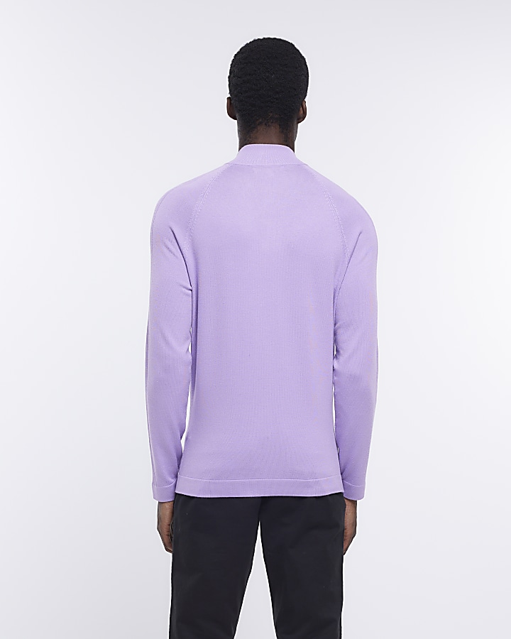 Purple slim fit half zip jumper