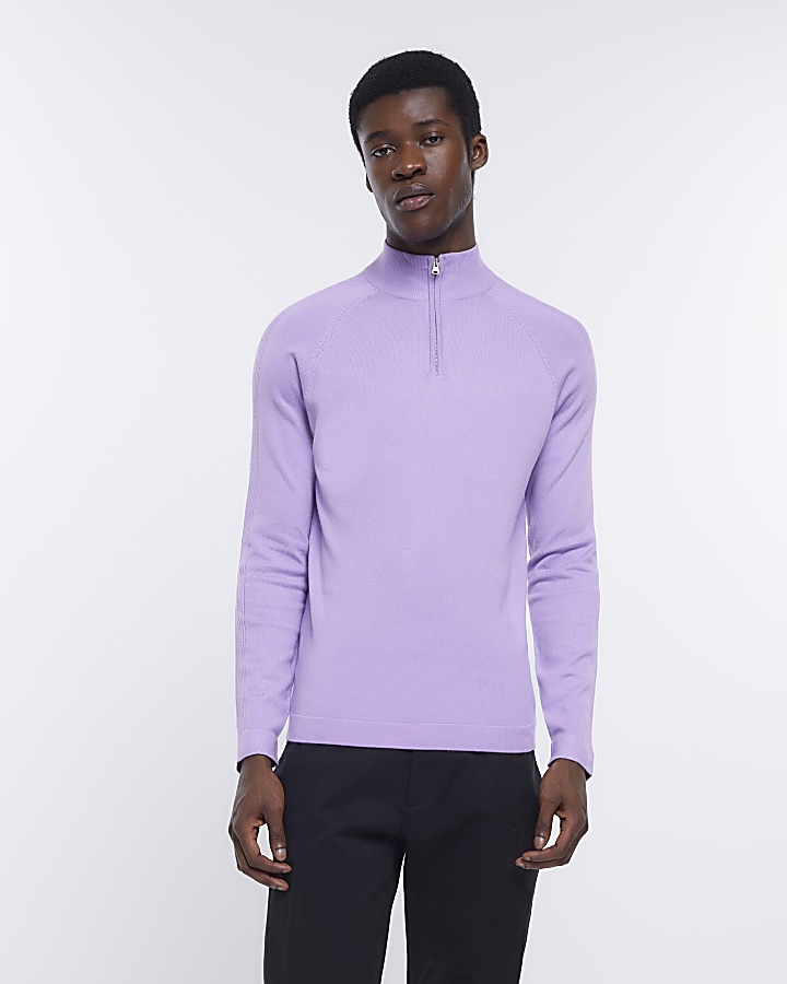 Purple slim fit half zip jumper