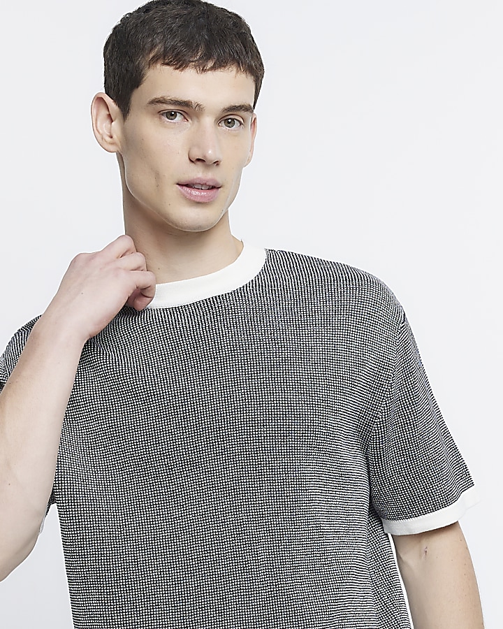 Black oversized fit textured knitted t-shirt