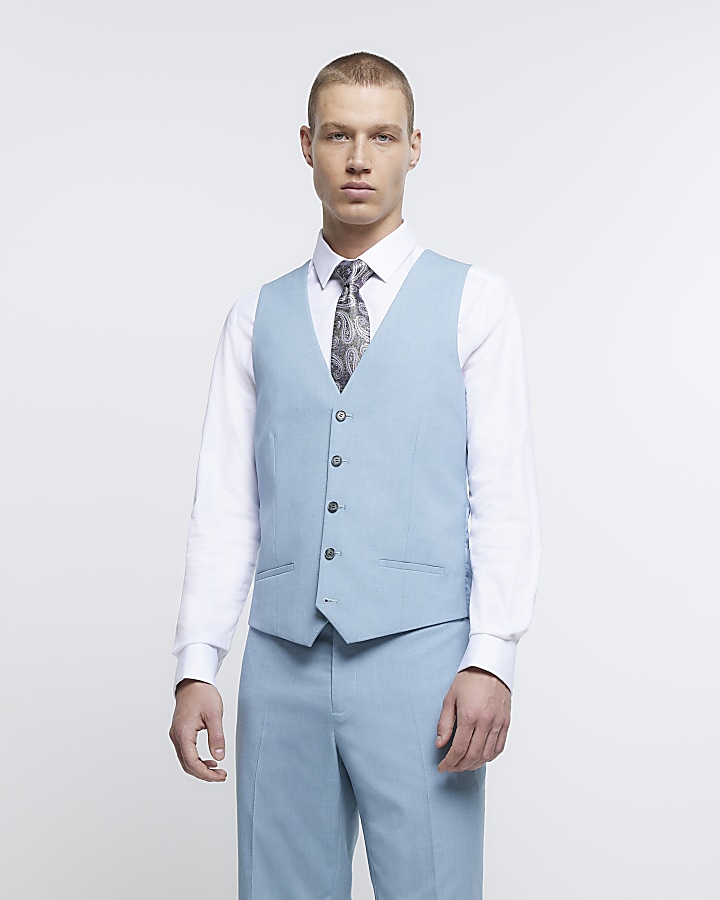 Blue slim fit waistcoat