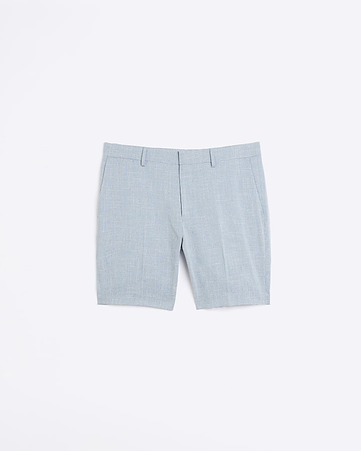 Blue slim fit textured smart shorts