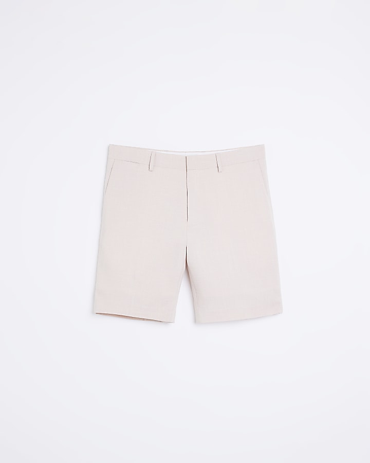 Pink slim fit textured smart shorts