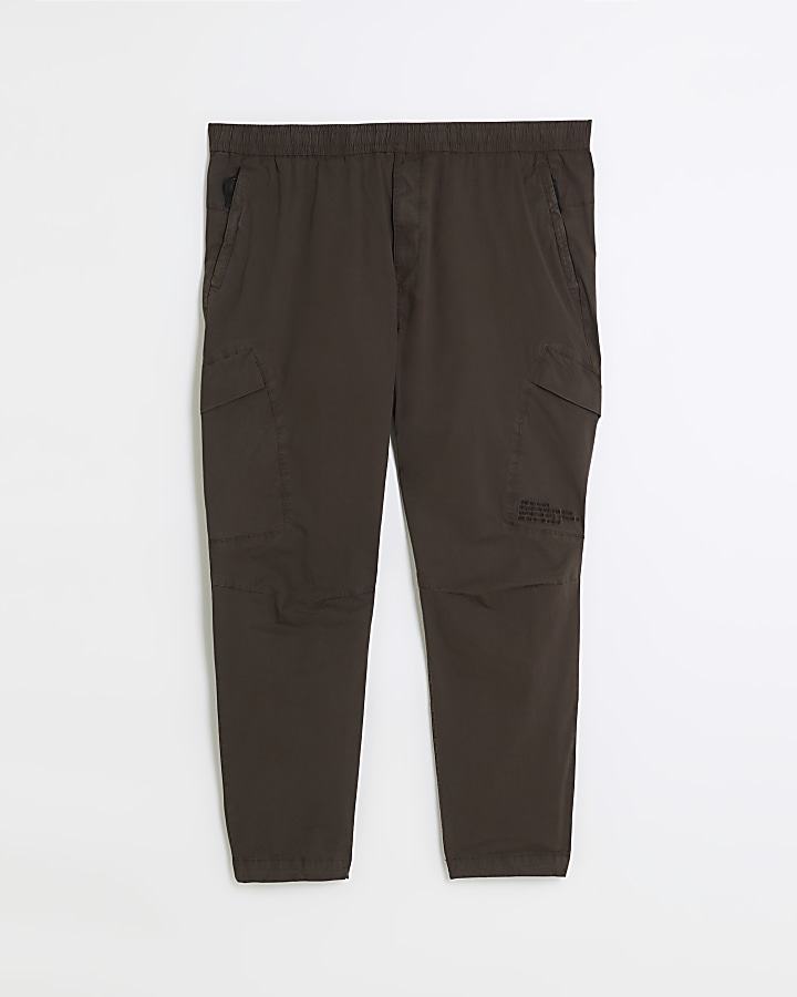 Big & Tall brown regular fit cargo trousers