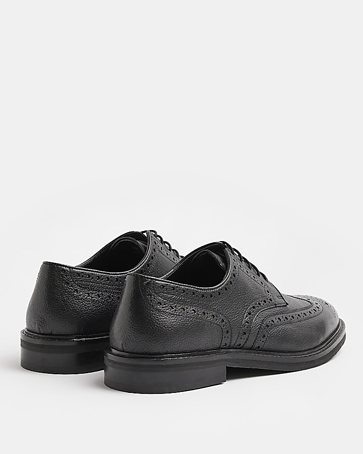 Black leather brogue derby shoes