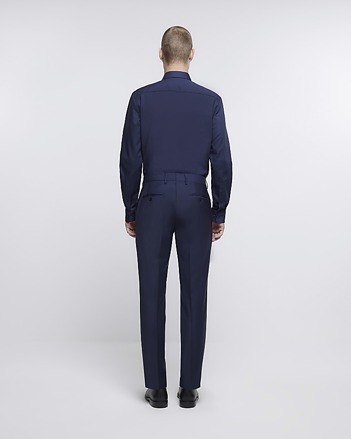 Navy slim fit wool premium suit trousers