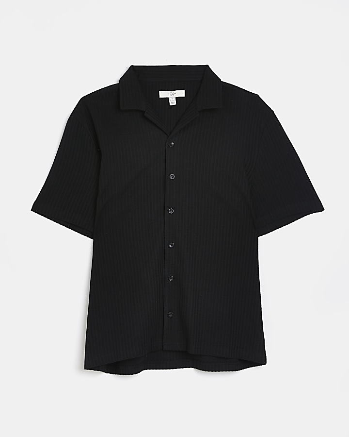 Black regular fit Revere seersucker Shirt