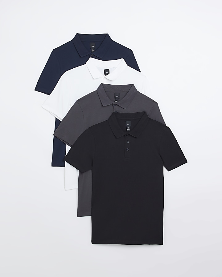 Black Multipack of 4 Slim fit polo shirts