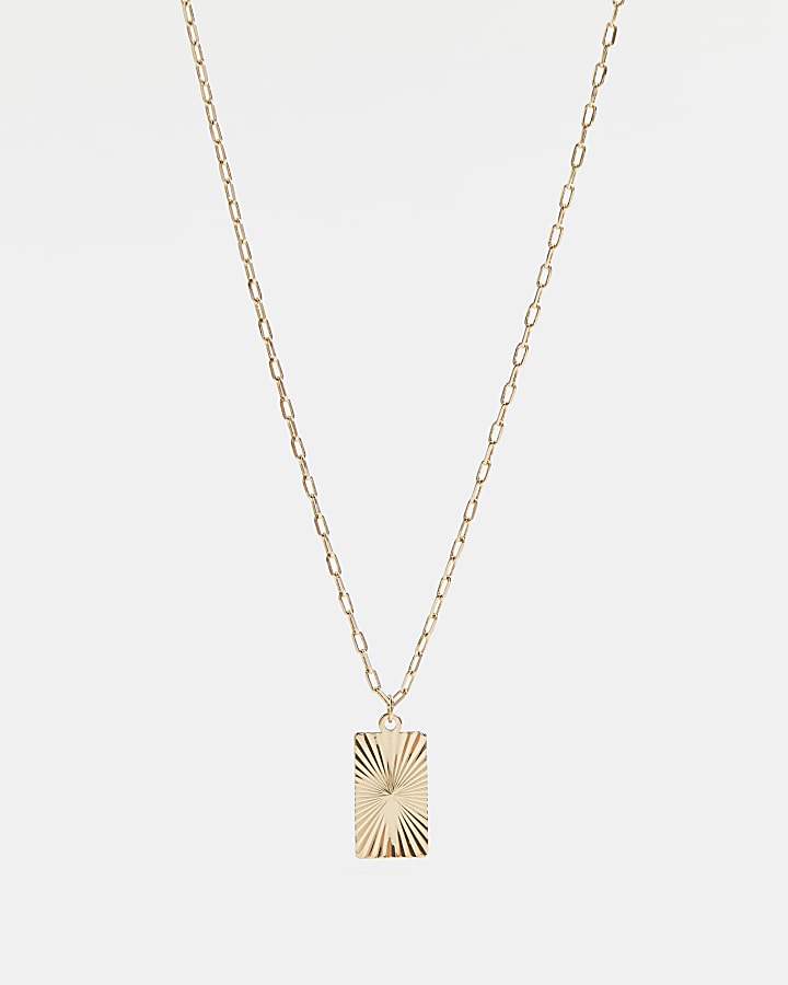 Gold colour textured tag necklace