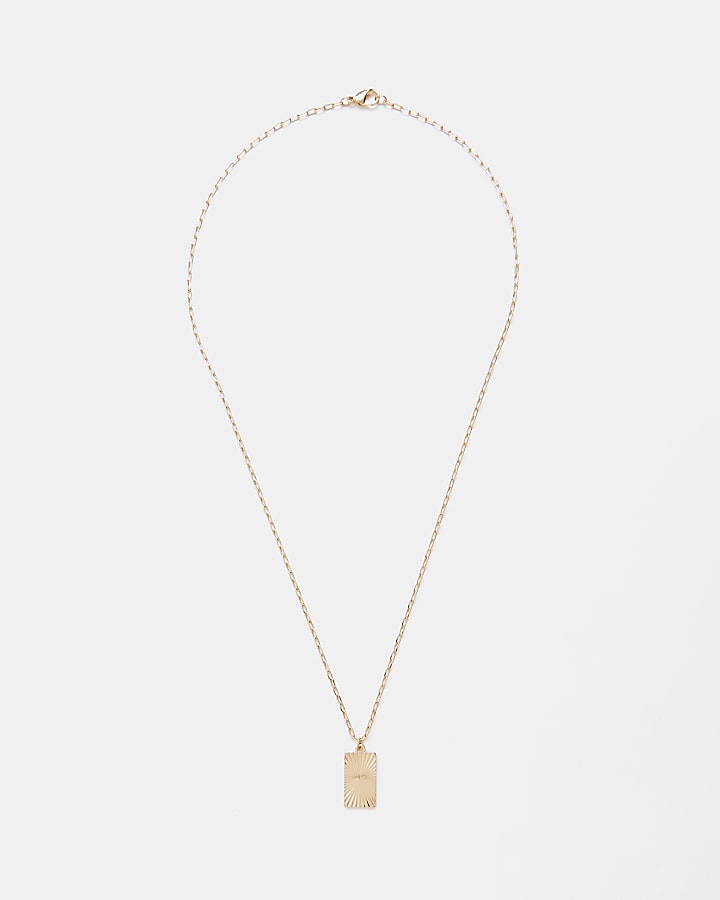 Gold colour textured tag necklace