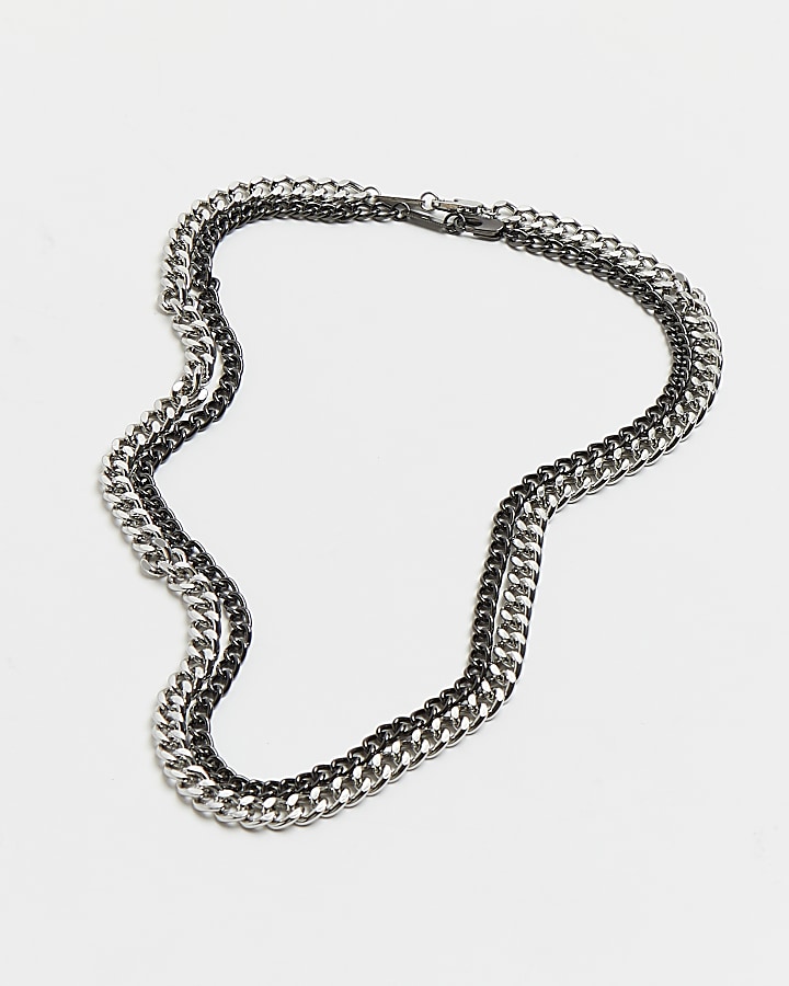 Silver colour multi-row chunky chain necklace