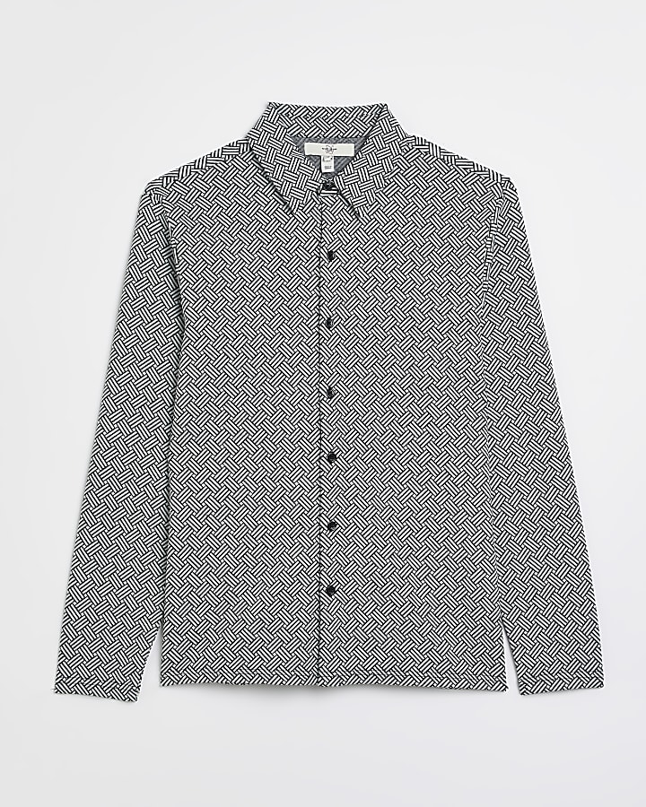 Black Slim fit Monogram print shirt