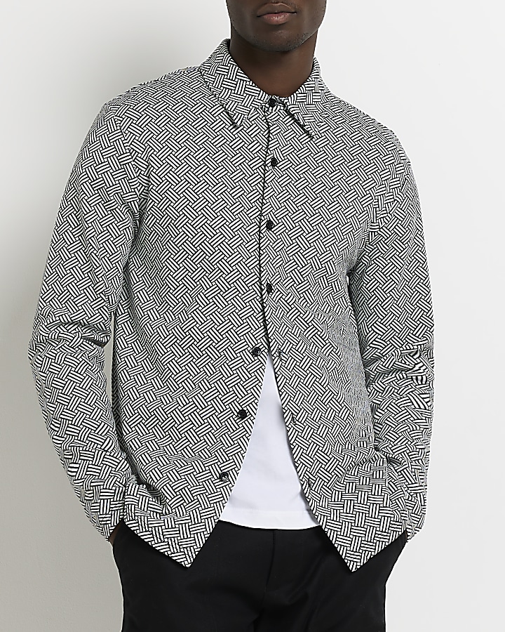 Black Slim fit Monogram print shirt