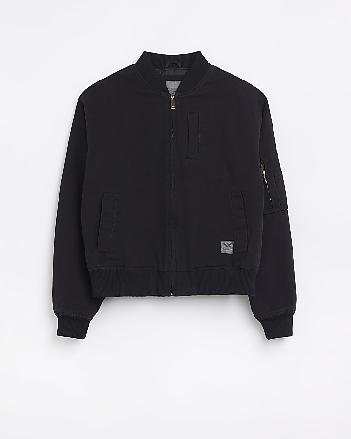 Black regular fit canvas MA1 bomber jacket