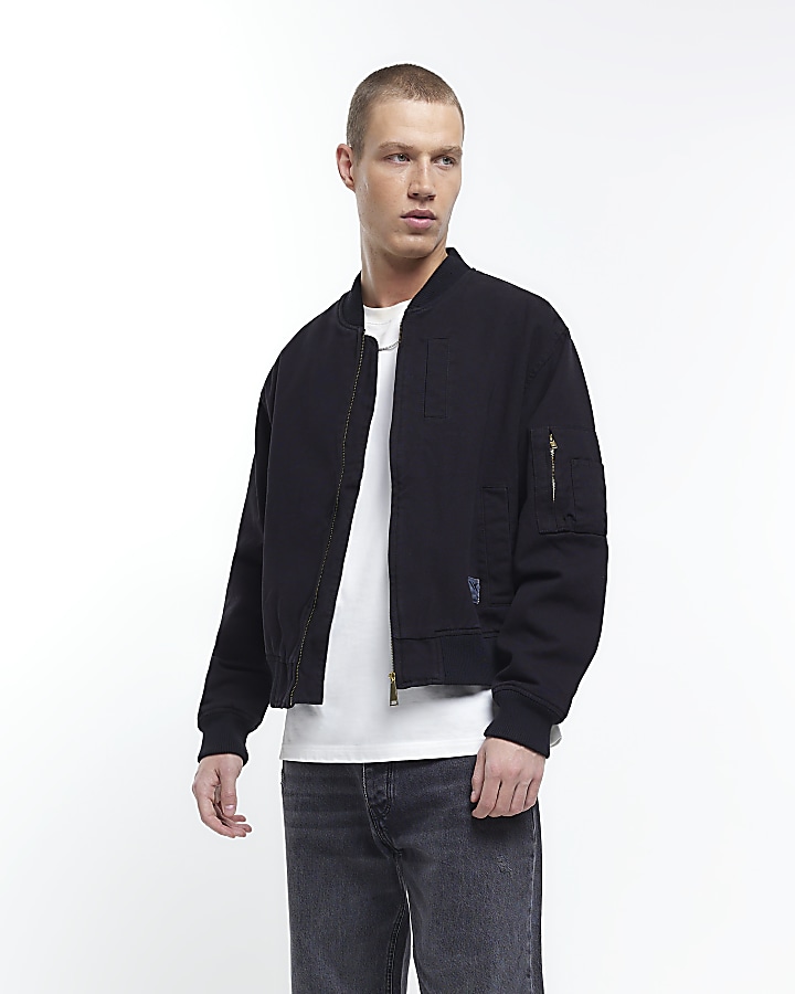 Black regular fit canvas MA1 bomber jacket