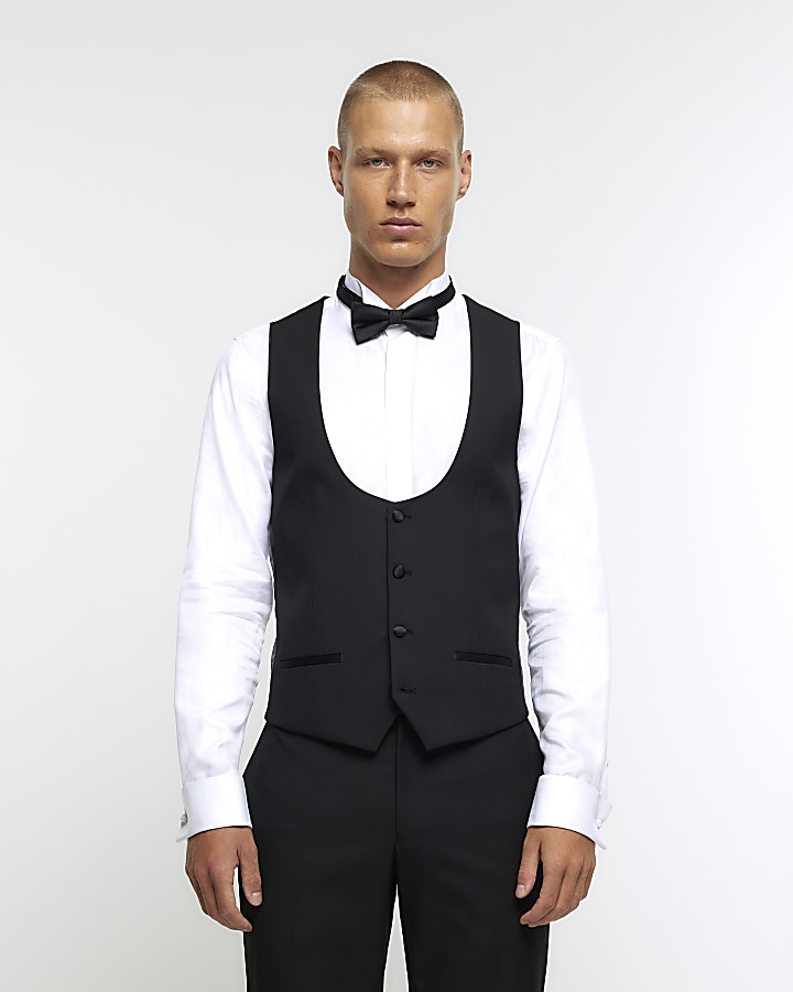 Black slim fit tuxedo waistcoat | River Island