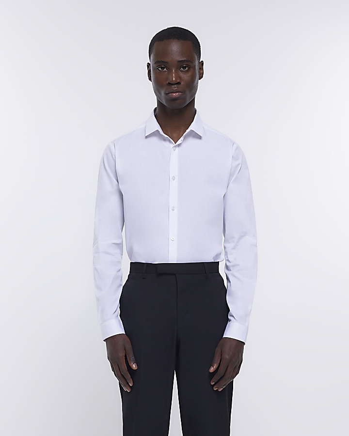 White slim fit long sleeve smart shirt | River Island