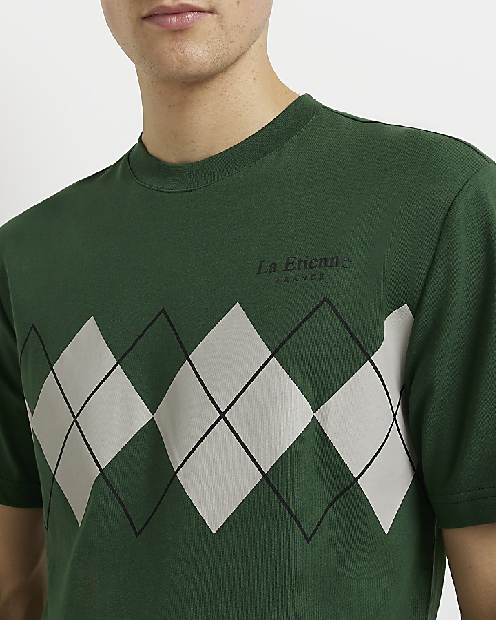 Green Slim fit Argyle print T-shirt