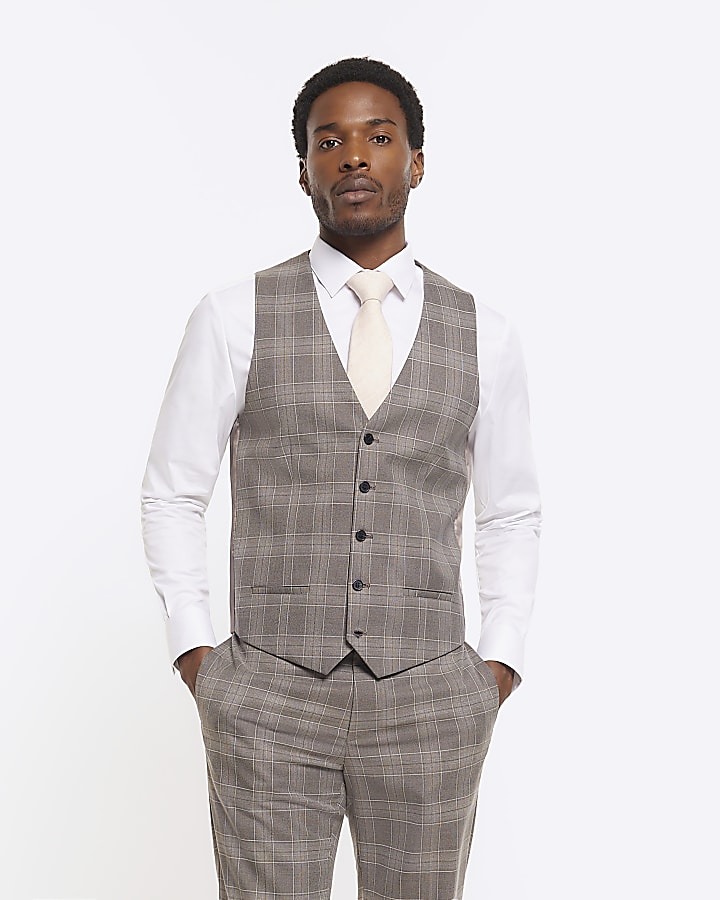 Mens grey 2025 check waistcoat